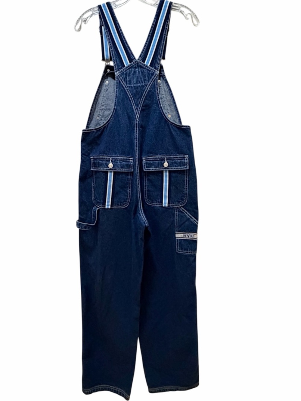Revolt Clothing Co vintage Denim Jean Overalls Medium 90s Y2K Striped Straps - Picture 4 of 10